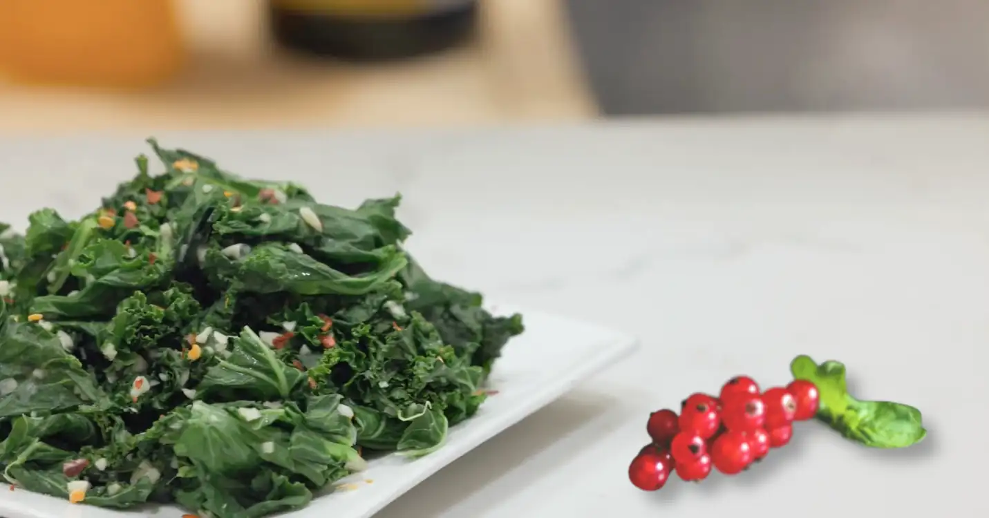 A healthy, delicious, and vegan Ayurvedic recipe with dinosaur kale, garlic, and currants, perfect for a nutritious vegetarian dish.